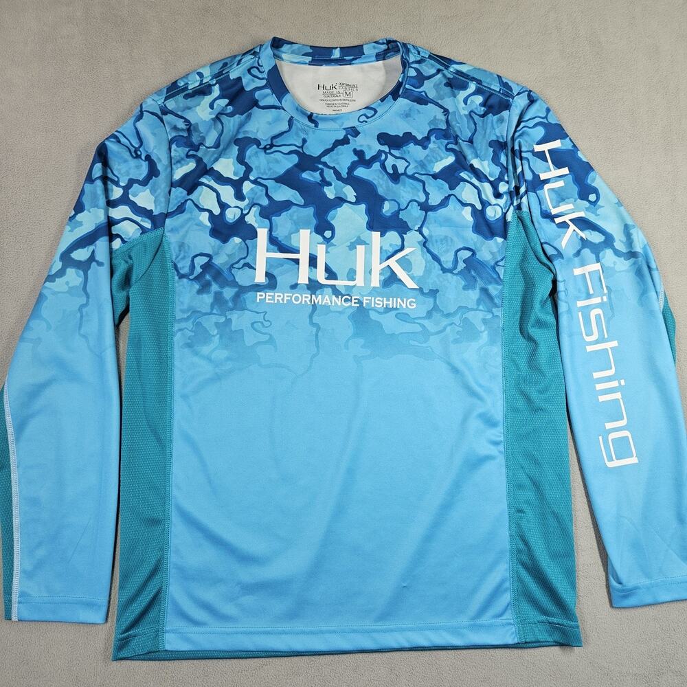 Huk Shirt Men's Medium Long Sleeve Fishing Camo Mesh Sun Protection Boating